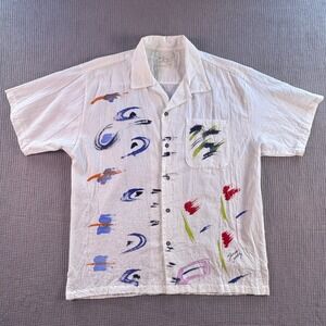 Sloop‎ Jones St John Virgin Islands Art Hawaiian Painted Shirt Mens Large Cotton